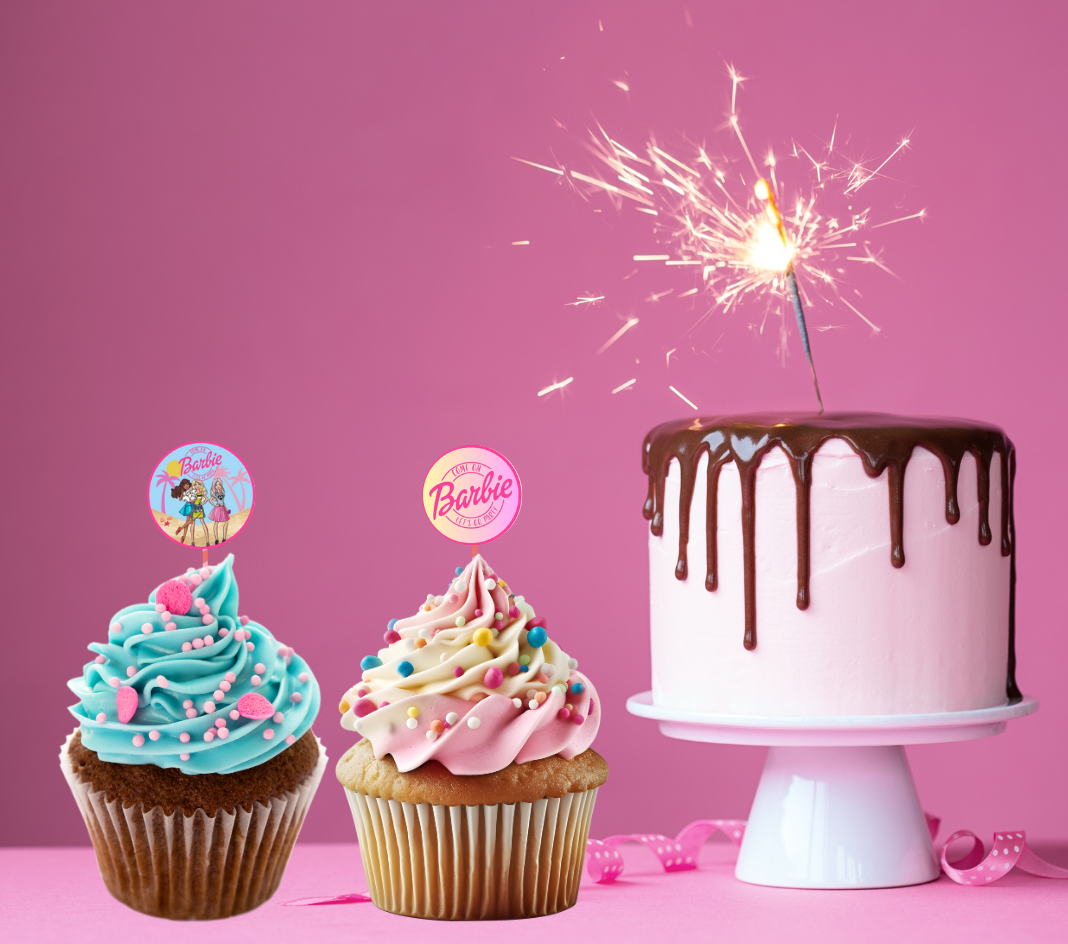 Barbie Birthday Cupcake Toppers, barbie doll Cupcake Toppers Digital Print Malibu doll and friends