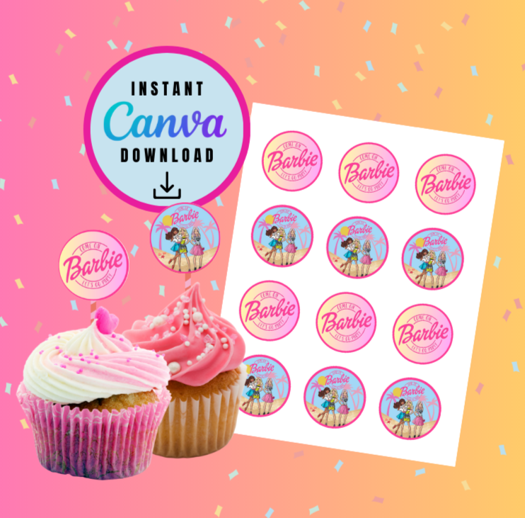 Barbie Birthday Cupcake Toppers, barbie doll Cupcake Toppers Digital Print Malibu doll and friends