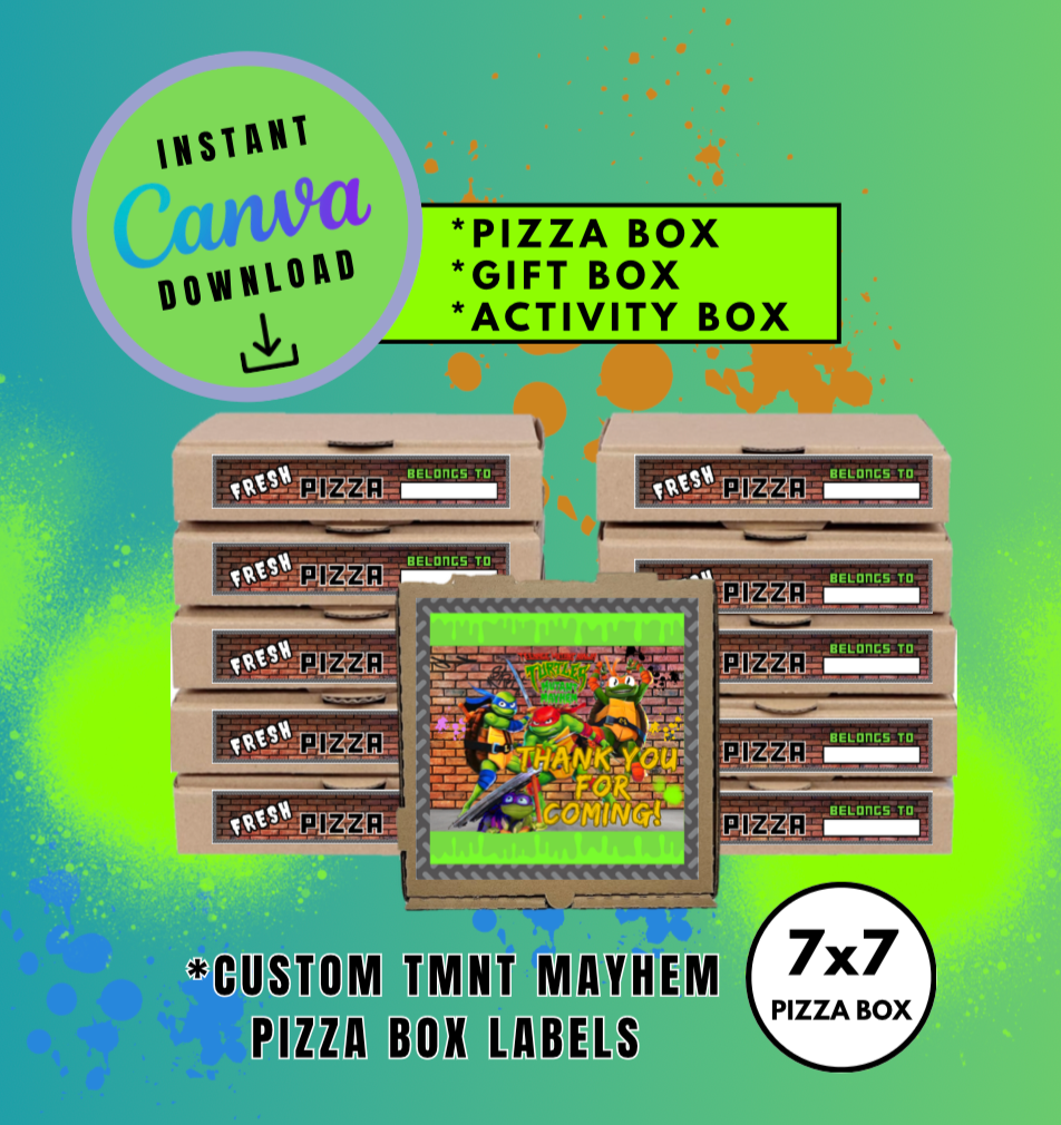 Brown Brick Graffiti Mayhem Bundle Pack, 1.3oz Chip Can, 7x7 Pizza Box,12oz Sports Drink and Candy Ring Wrapper Template, turtles Customizable template, Personalized Mutant Turtles Digital File