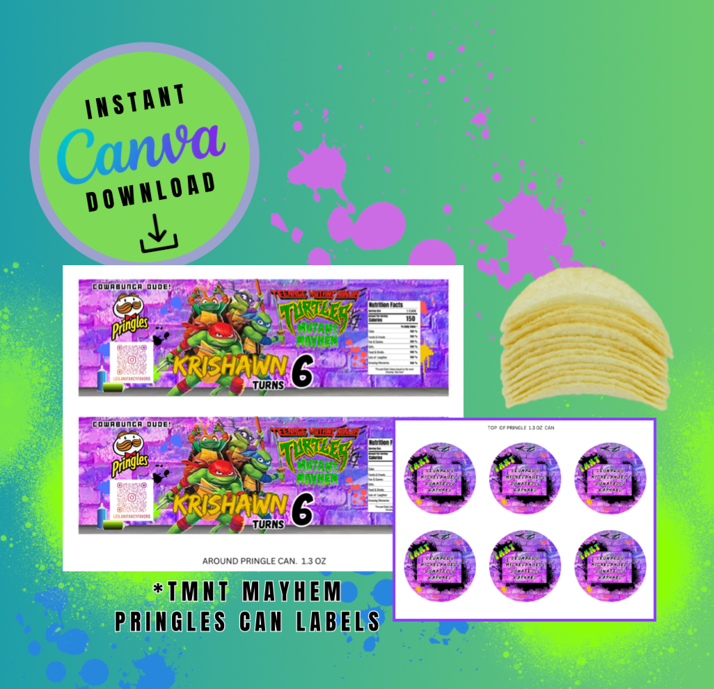 1.3oz Purple Brick Graffiti Mayhem Chip Can label Template, turtles Customizable template, Personalized Mutant Turtles Digital File