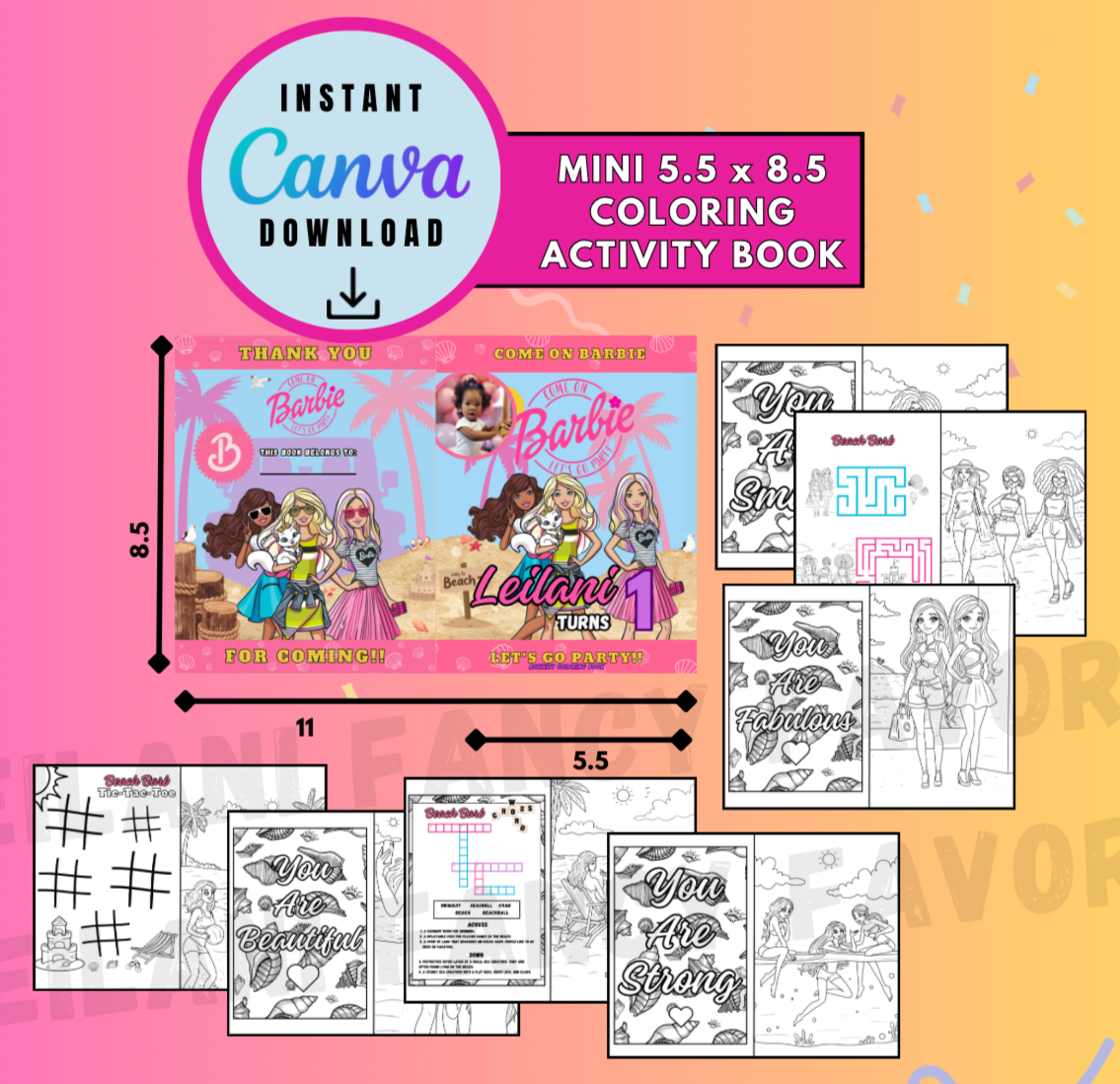 Personalized Barb mini 5.5 x 8.5 coloring activity book, doll Customizable coloring book, Personalized Barb Digital File Instant Download barb and friends party