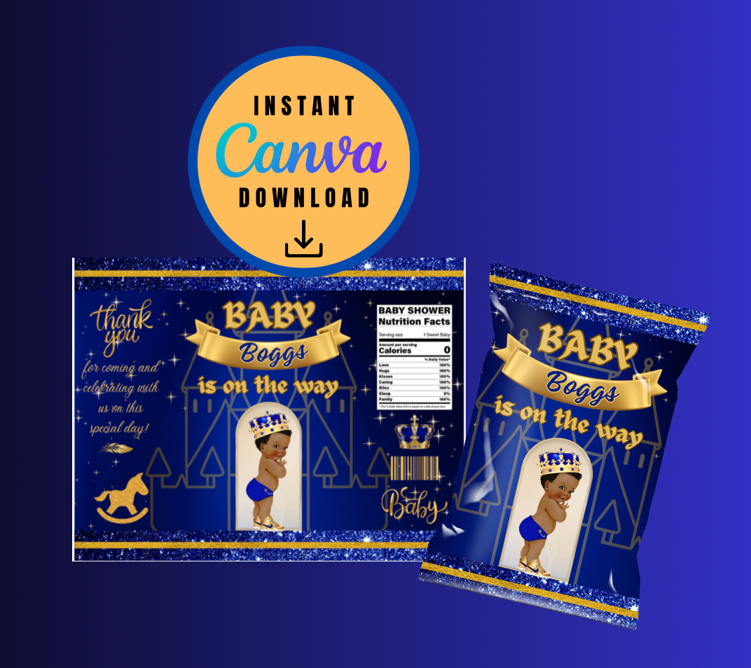 Royal Baby Shower Bundle Pack ,chip bag, fruit snacks and rice krispies treats Templates, Personalized Digital File