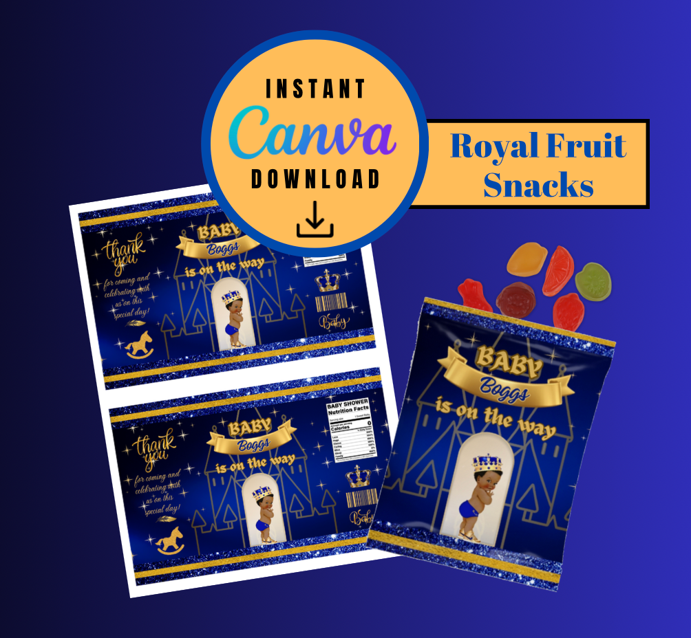 Royal Baby Shower Bundle Pack ,chip bag, fruit snacks and rice krispies treats Templates, Personalized Digital File