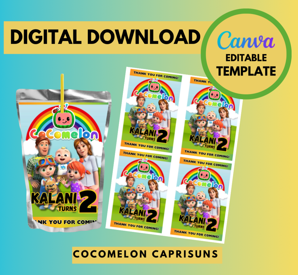 Cocomelon All Characters Caprisuns label Template, Customizable caprisuns label, Personalized Cocomelon JJ Digital File , Instant Download JJ and friends party