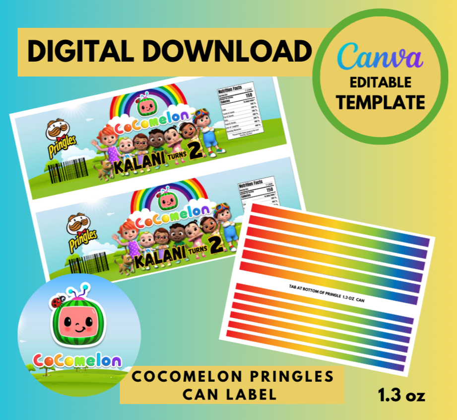 Cocomelon All Characters 1.3oz Pringles can label Template, Customizable Pringles , Personalized Cocomelon JJ Digital File , Instant Download JJ and friends party