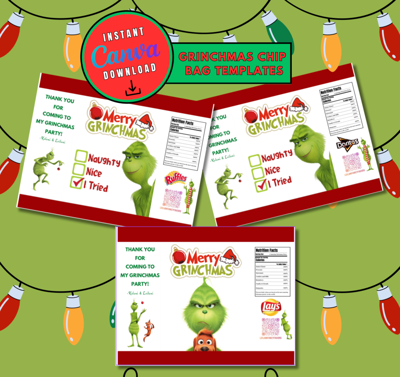 Grinchmas Christmas Chip Bag label Template, Chip bag Customizable template, Personalized chip bag Digital File