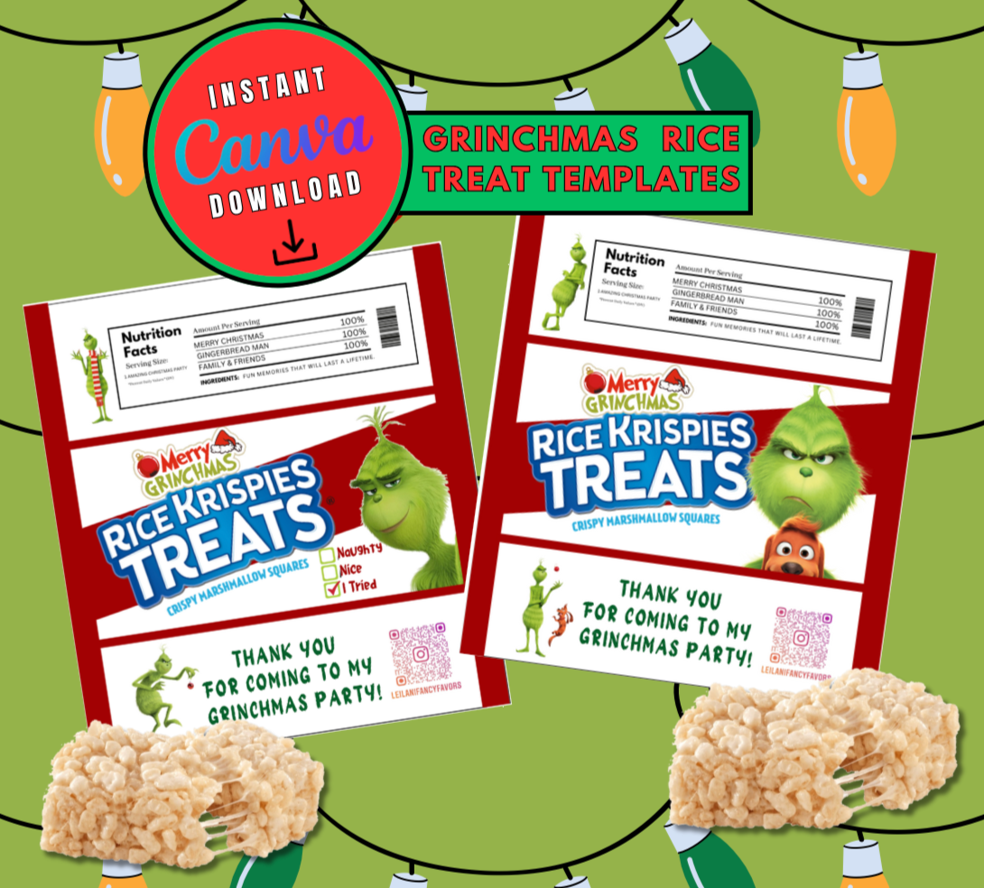 Grinchmas Christmas Rice Treat Wrapper Template, Rice Krispies template, Rice Krispies Treats Digital File
