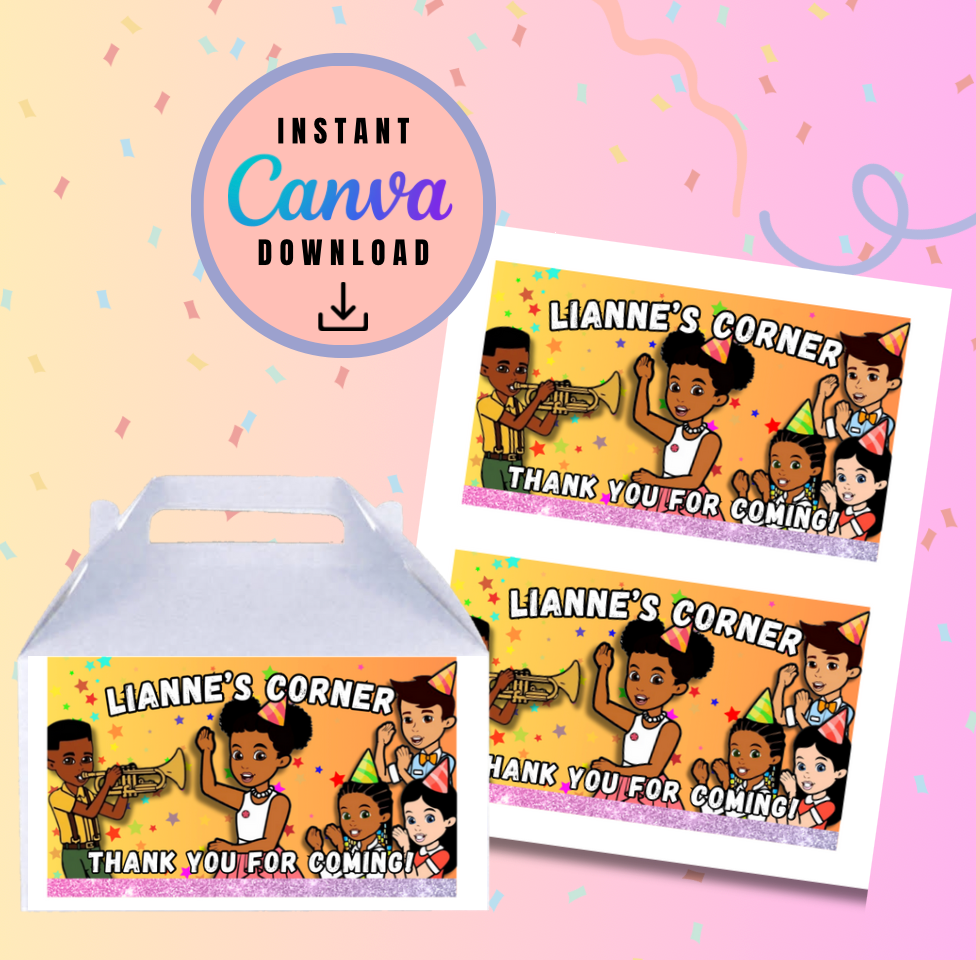 Gracie's Corner Star Birthday Party Favor gable box, Printable Party Favors, Customizable treat box label, Gracie's Corner party box label