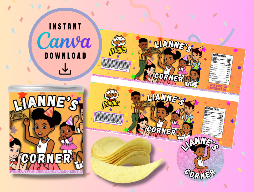 Gracie's Corner Star Birthday Party Favor chip can wrapper, Printable Party Favors, Customizable pringles label, Gracie's Corner label