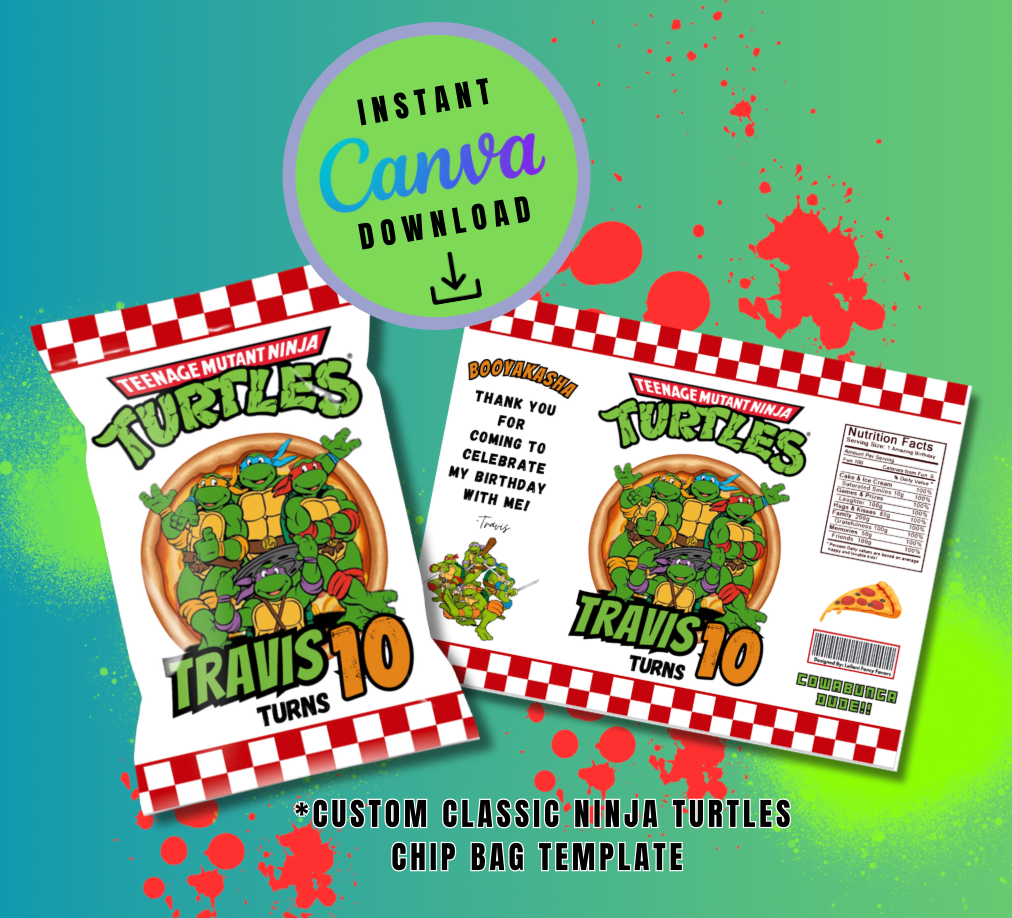 Classic Ninja Turtles Chip Bag Template, turtles Customizable Chip Bag Labels, Personalized Mutant Turtles Digital File Labels