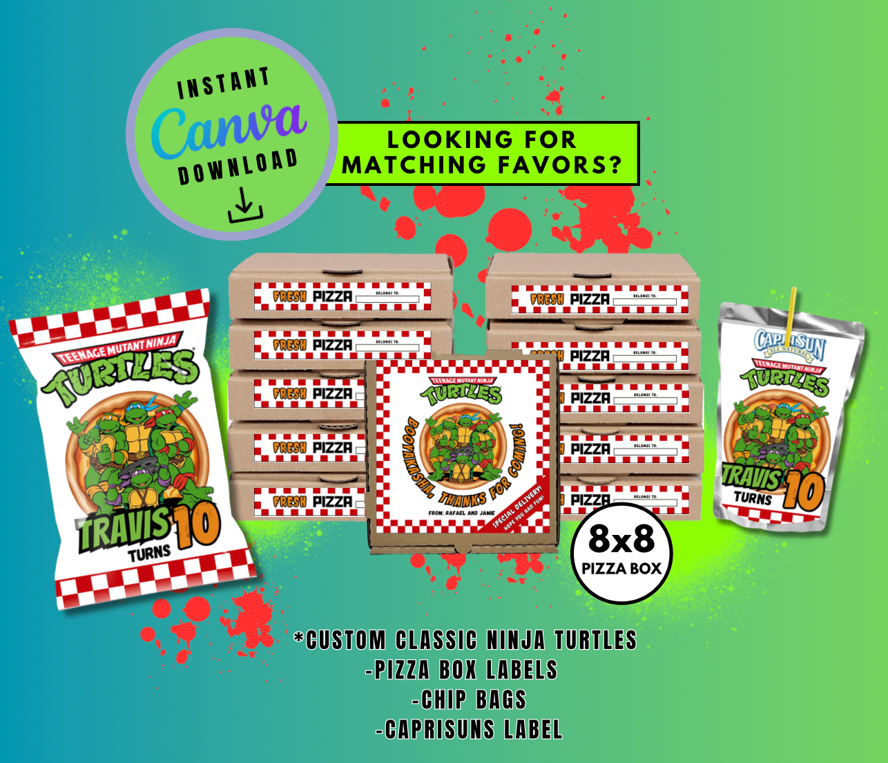 Classic Ninja Turtles Chip Bag Template, turtles Customizable Chip Bag Labels, Personalized Mutant Turtles Digital File Labels