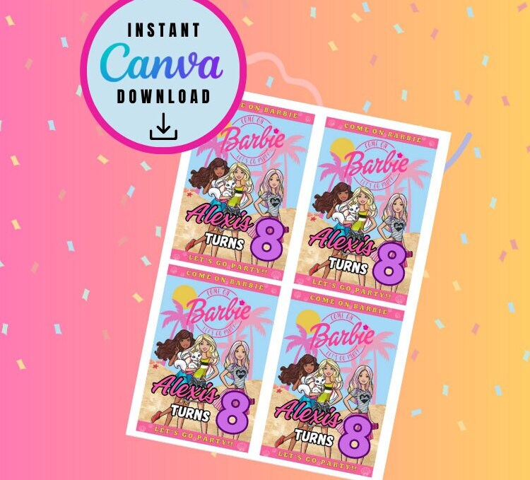 Barbie Caprisun Label Template, barbie doll Customizable juice box, Personalized doll Digital File juice, Instant Download Malibu barbie