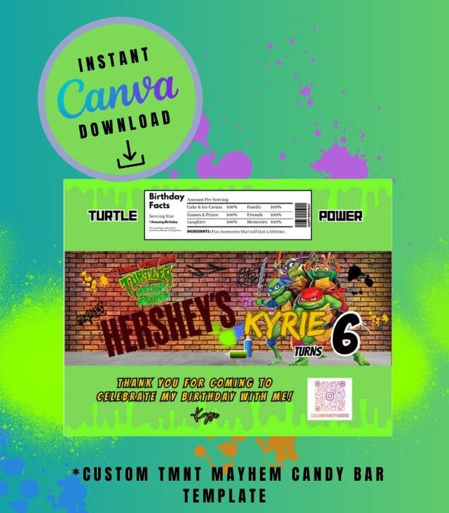 Ninja Mayhem chip bag, juice and candy bar bundle pack Template brown brick graffiti, mutant Customizable, Personalized Turtles Digital File