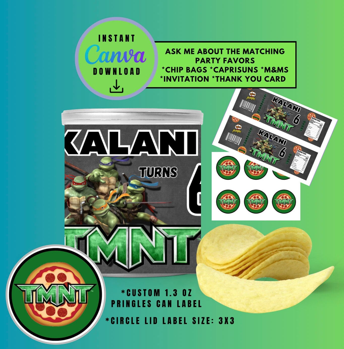 Ninja Pringles Can Template, Customizable Pringles Can, Personalized Mutant Ninja Digital File turtle ninja