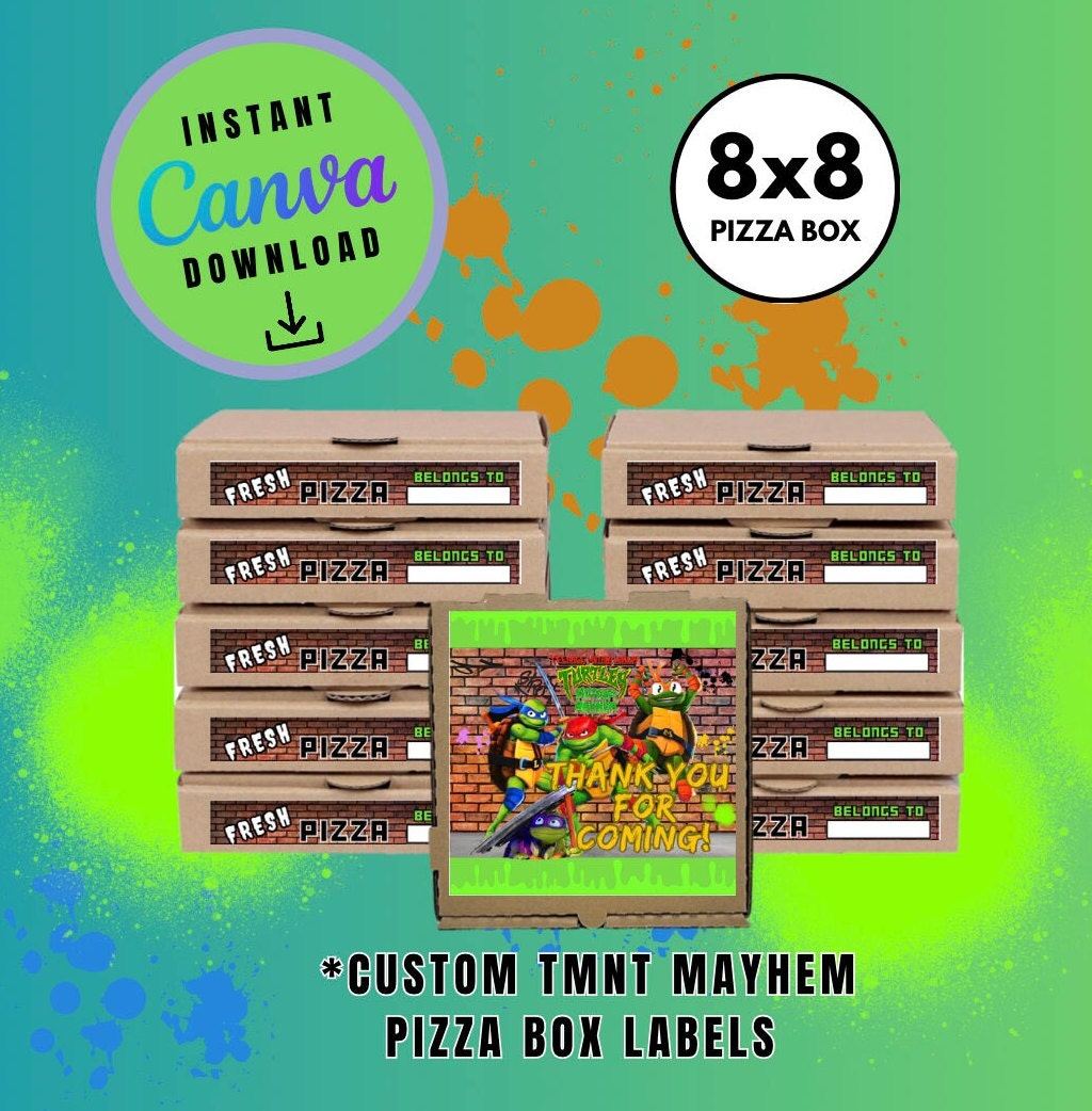 Mutant Turtles 8X8 Pizza Box Label Template, turtles Customizable Pizza Box Labels, Personalized Mutant Turtles Digital File Pizza Box