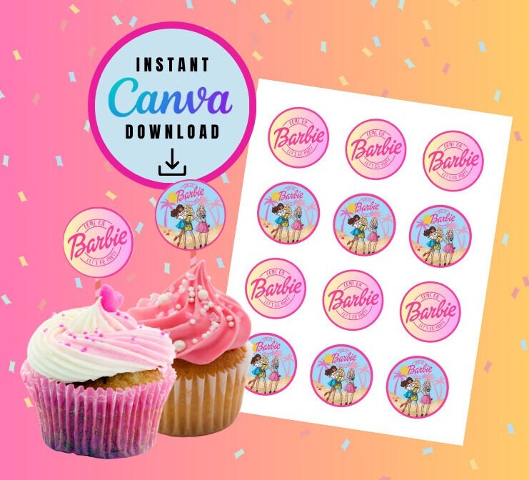 Barbie Bundle Pack. Chips, juice, Rice treats, Cupcake Toppers, Snacks Template, Digital File Instant Download