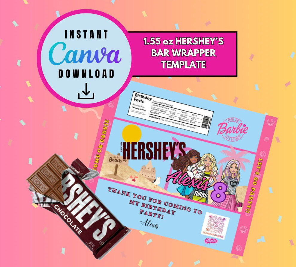 Barbie bundle Chip Bag. Rice treats, 12 oz Gatorade and Candy bar wrapper Template, Barbie Customizable, Personalized Barbie Digital File