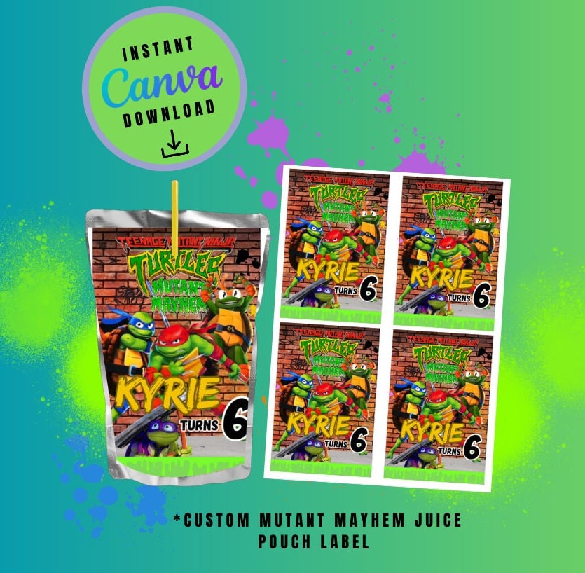 Ninja Mayhem chip bag, juice and candy bar bundle pack Template brown brick graffiti, mutant Customizable, Personalized Turtles Digital File