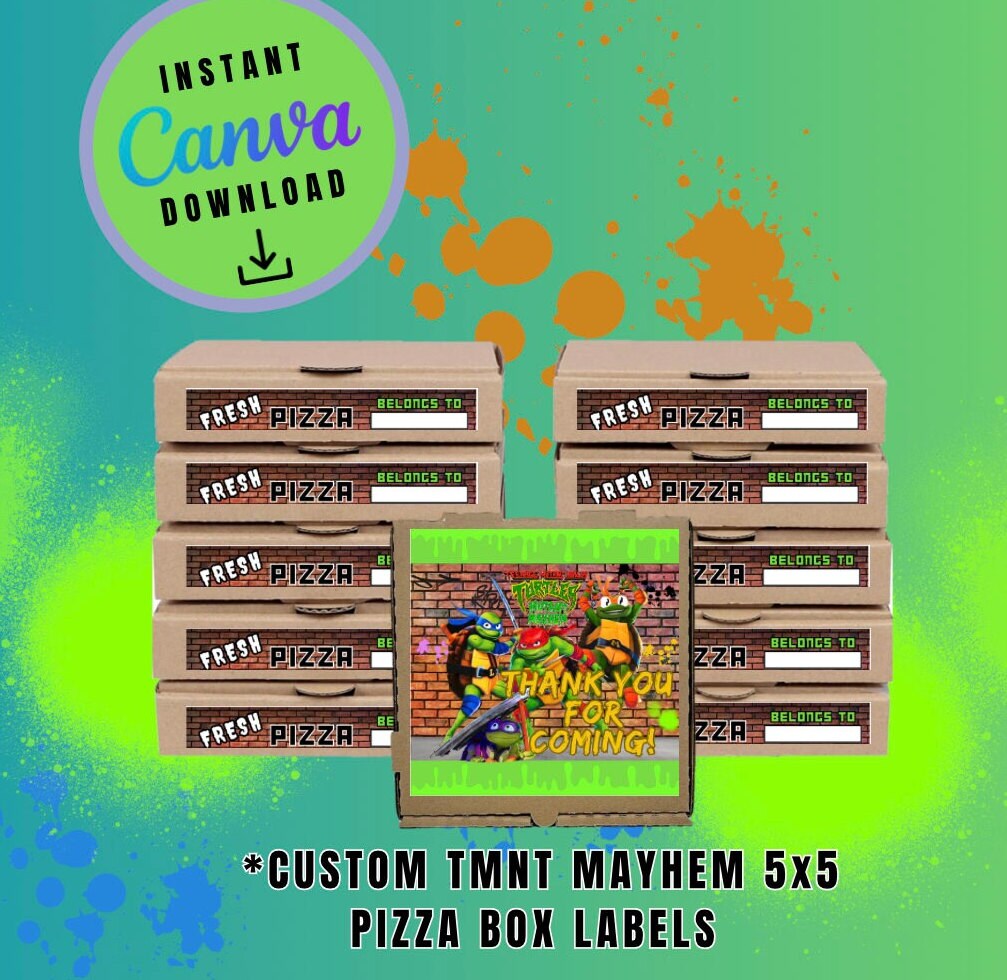 Mutant Turtles 5x5 Pizza Box Label Template, turtles Customizable Pizza Box Labels, Personalized Mutant Turtles Digital File Pizza Box