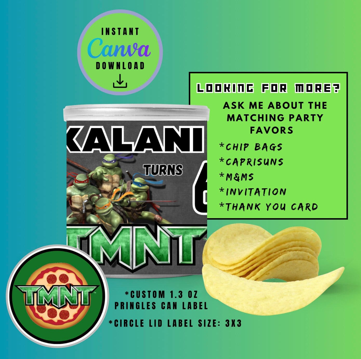 Ninja Pringles Can Template, Customizable Pringles Can, Personalized Mutant Ninja Digital File turtle ninja