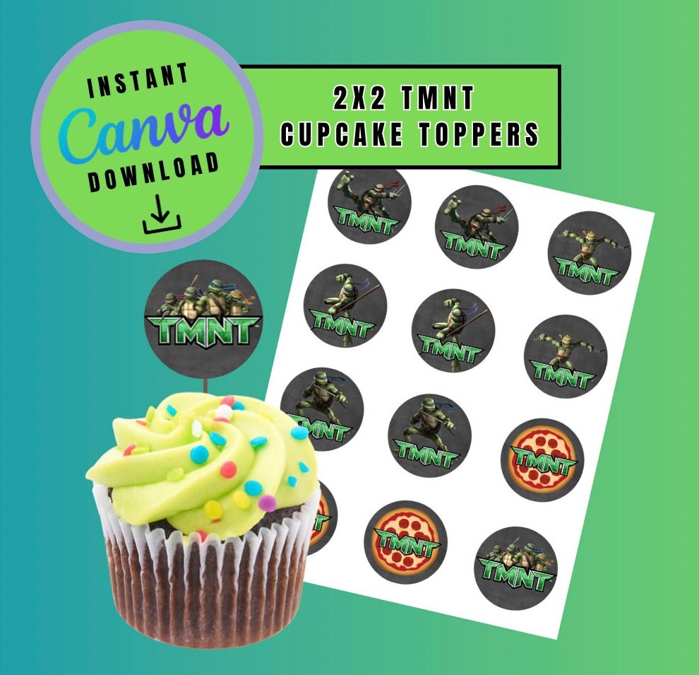TMNT 2X2 cupcake toppers Template, turtles Customizable cupcake topper, Personalized Mutant Turtles Digital File