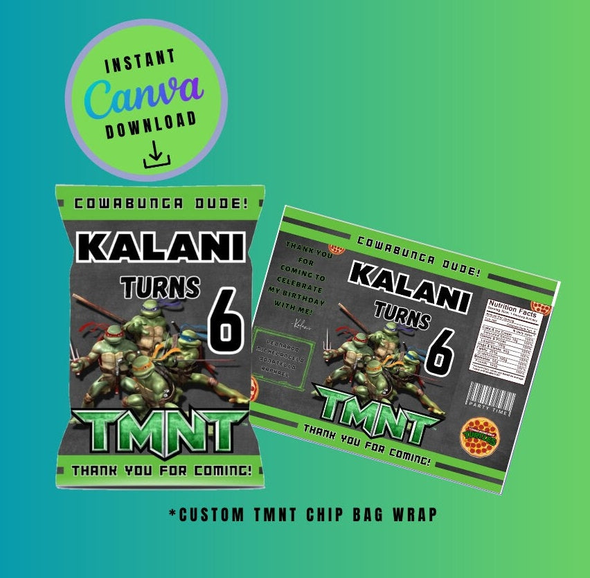 Ninja chip LABEL Template, Customizable chip bag, Personalized Mutant Turtles Digital File