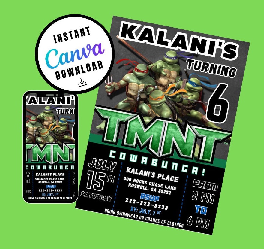 Ninja invitation Template, Customizable invitation, Personalized Mutant Turtles Digital File