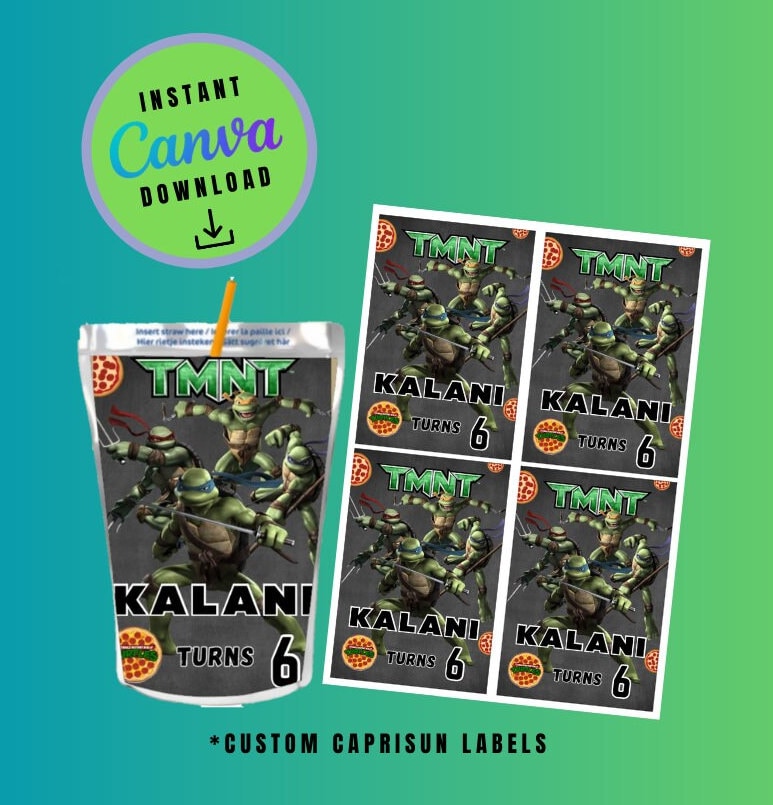 Ninja juice LABEL Template, Customizable juice, Personalized Mutant Turtles Digital File