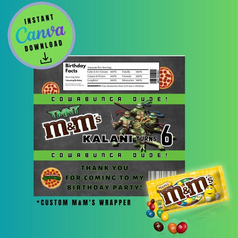 Ninja MM's LABEL Template, Customizable MM's, Personalized Mutant Turtles Digital File