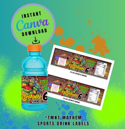 12oz Brown Brick Graffiti Mayhem sports drink label Template, turtles Customizable template, Personalized Mutant Turtles Digital File