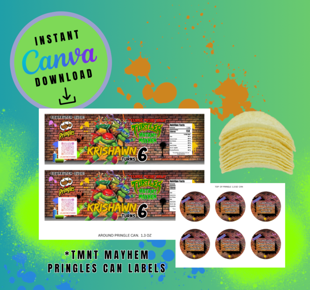 1.3oz Brown Brick Graffiti Mayhem Pringles Can label Template, turtles Customizable template, Personalized Mutant Turtles Digital File