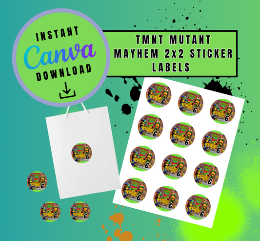 Brown Mutant Mayhem 2x2 sticker label Template, turtles Customizable stickers, Personalized Mutant Turtles Digital File stickers