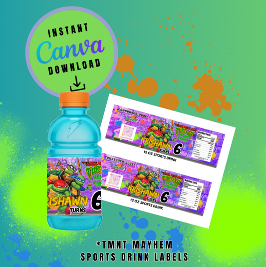 12oz Purple Brick Graffiti Mayhem sports drink label Template, turtles Customizable template, Personalized Mutant Turtles Digital File