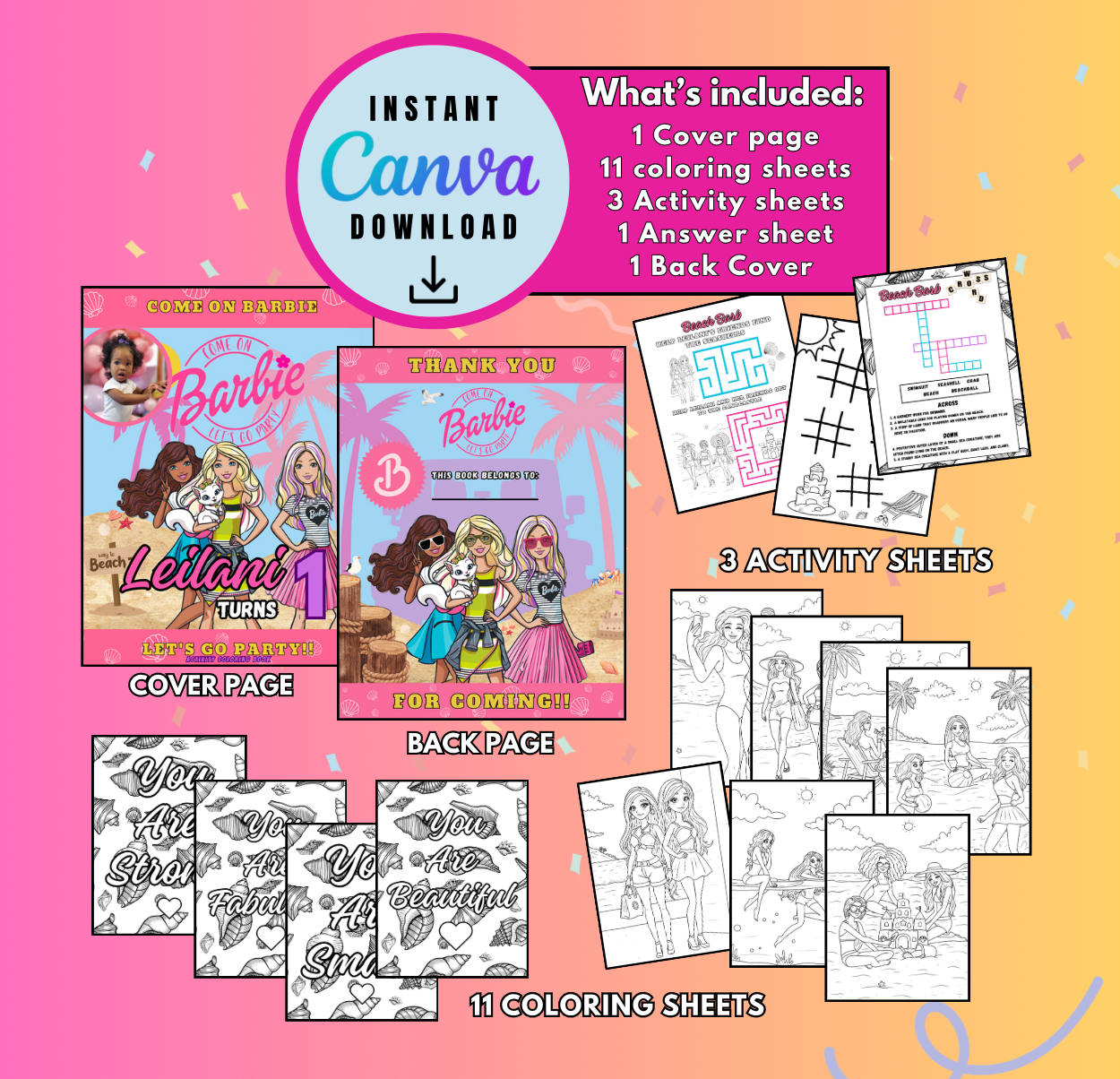 NEW 8.5 x 11 Personalize Barb and Friends Activity Book, Instant Digital Download