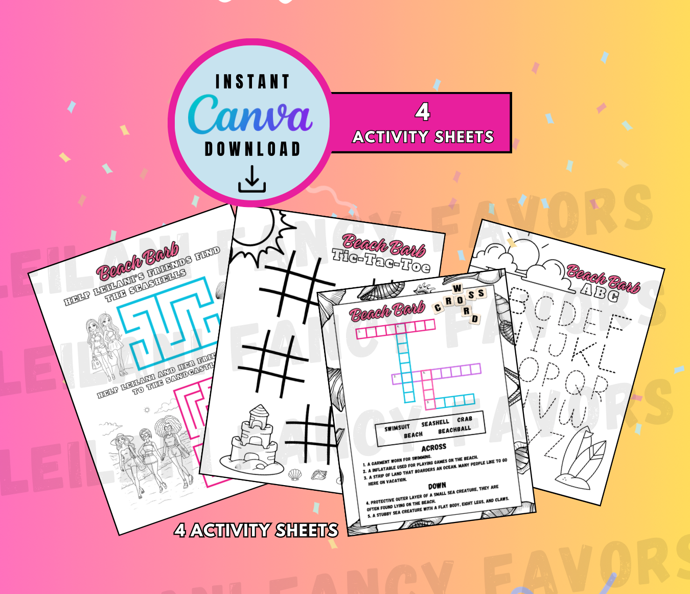 4 Barb Activity sheets, Personalized Barb Digital File, Instant Download barbie and friends party favor