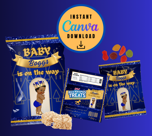 Royal Baby Shower Bundle Pack ,chip bag, fruit snacks and rice krispies treats Templates, Personalized Digital File