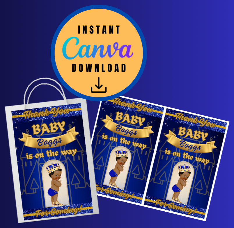 Royal Baby Shower 5x8in Treat Bags Label Template, personalized Digital File