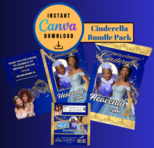 Royal Cinderella Bundle Pack ,chip bag, coloring book cover and rice krispies treats Templates, Personalized Digital File