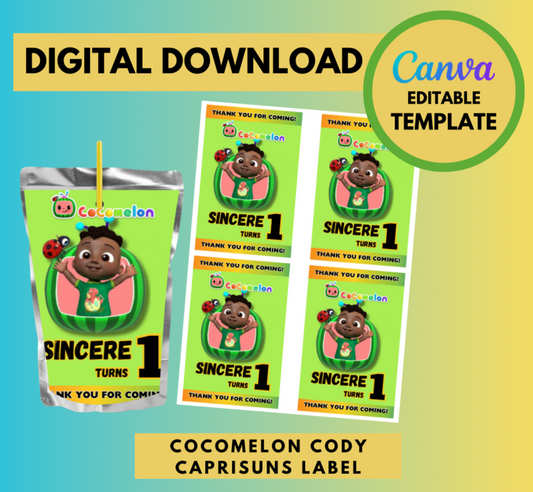 Cocomelon CODY Caprisuns Template, Customizable Caprisuns, Personalized Cocomelon Digital File juice pouch, Instant Download CODY party