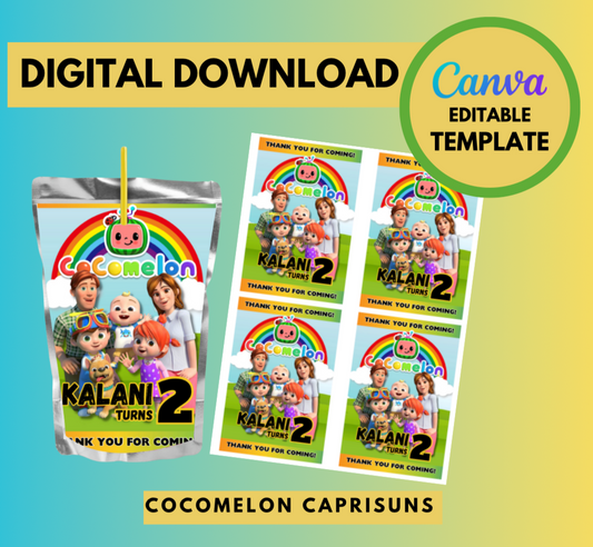 Cocomelon All Characters Caprisuns label Template, Customizable caprisuns label, Personalized Cocomelon JJ Digital File , Instant Download JJ and friends party