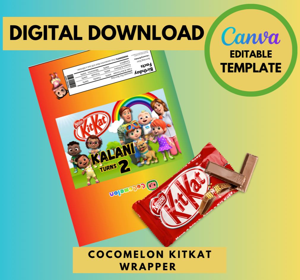 Cocomelon All Characters KitKat wrapper Template, Customizable KitKat wrapper , Personalized Cocomelon JJ Digital File , Instant Download JJ and friends party