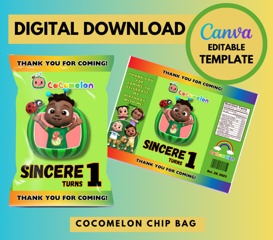 Cocomelon CODY Chip Bag Template, Customizable Chip bag, Personalized Cocomelon Digital File Chip bag, Instant Download CODY party