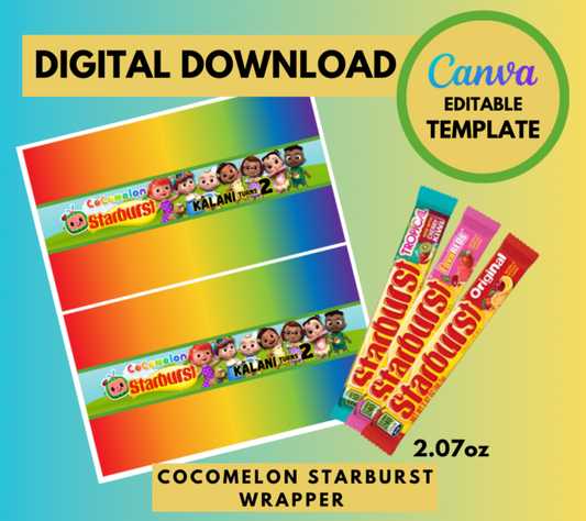 Cocomelon All Characters Starburst wrapper Template, Customizable Starburst wrapper , Personalized Cocomelon JJ Digital File , Instant Download JJ and friends party