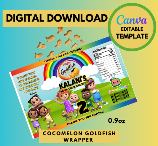 Cocomelon All Characters Goldfish wrapper Template, Customizable Goldfish wrapper, Personalized Cocomelon JJ Digital File , Instant Download JJ and friends party