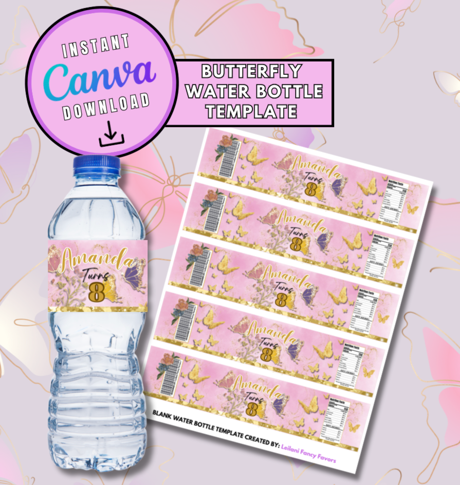 Freedom Butterfly water bottle label Template, Customizable water bottle label template, Personalized water bottle Digital File