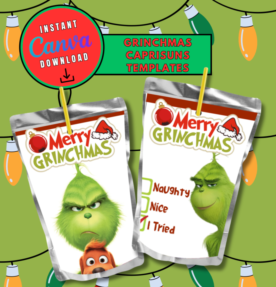 Grinchmas Christmas Caprisuns label Template, Caprisun template, Juice label Digital File