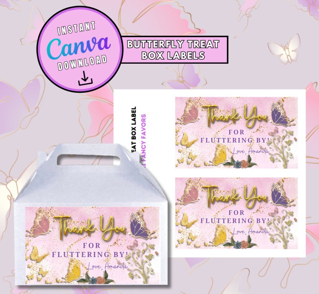 Freedom Butterfly Party treat box label Template, Customizable gable box label template, Personalized party treat box Digital File