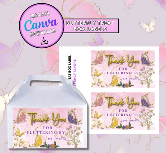 Freedom Butterfly Party treat box label Template, Customizable gable box label template, Personalized party treat box Digital File