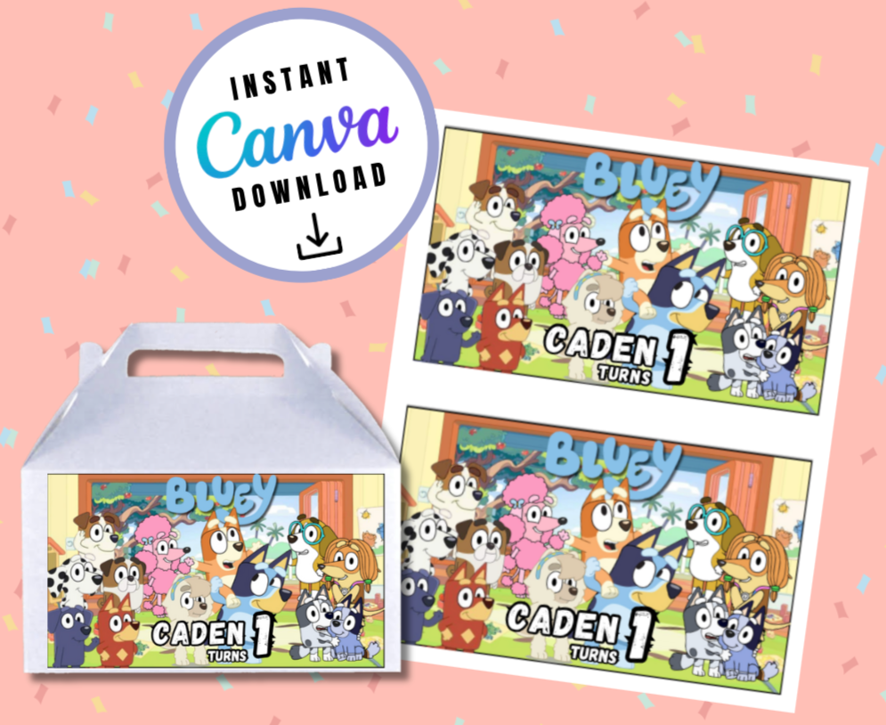 Blue & Friends Gable treat box label Template, Blue's Customizable template, Personalized Blue and Friends Digital File