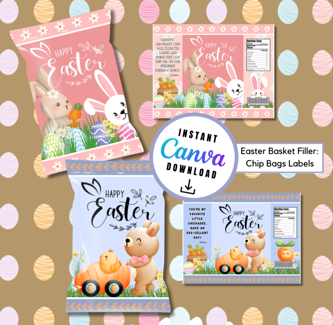 Easter Chip Bag Templates, Easter basket fillers, Personalized Easter chip bags Digital File Chip bag Labels Easter bunny, peeps